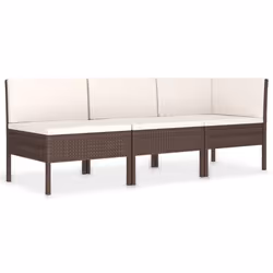 vidaXL Set Divani da Giardino 3 pz con Cuscini in Polyrattan Marrone - Vista aggiuntiva 2