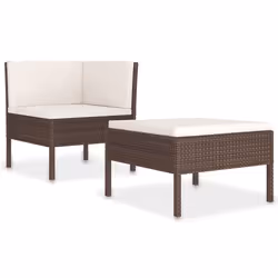 vidaXL Set Divani da Giardino 2 pz con Cuscini in Polyrattan Marrone - Vista aggiuntiva 2