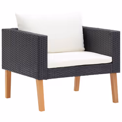 vidaXL Divano da Giardino Singolo con Cuscini in Polyrattan Nero - Vista aggiuntiva 2