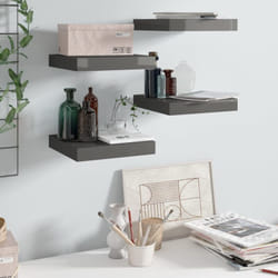 4 pz Scaffali a Parete, Mensole da Partete Grigio Lucido 23x23, 5x3, 8 cm in mdf Vidaxl