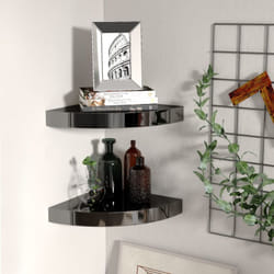 Scaffali Angolari a Parete 2 pz Nero Lucido 25x25x3,8 cm mdf