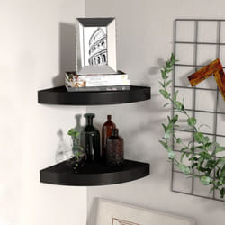 Scaffali Angolari a Parete 2 pz Neri 25x25x3,8 cm mdf