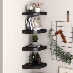 Questo elegante set di 4 scaffali angolari è ideale per esporre i vostri libri preferiti, decorazioni, foto, premi, ecc. Ques ...