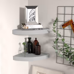 Questo elegante set di 2 scaffali angolari è ideale per esporre i vostri libri preferiti, decorazioni, foto, premi, ecc. Ques ...