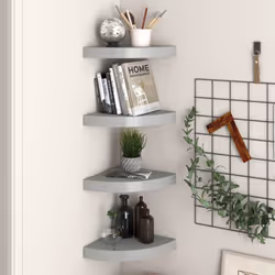 Questo elegante set di 4 scaffali angolari è ideale per esporre i vostri libri preferiti, decorazioni, foto, premi, ecc. Ques ...