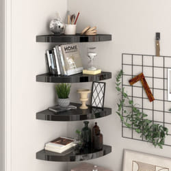 Scaffali Angolari a Parete 4 pz Nero Lucido 35x35x3,8 cm mdf Vidaxl 648344