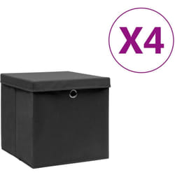 vidaXL Contenitori con Coperchi 4 pz 28x28x28 cm Nero