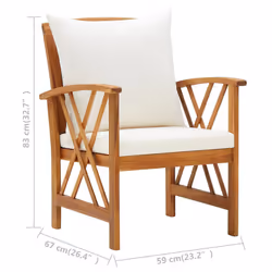 VidaXL 310267 sedia da esterno Terrazzo Seduta imbottita Legno di acacia Crema, Bianco - Vista aggiuntiva 8