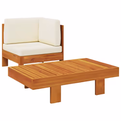 vidaXL Set Divani Giardino 2 pz Cuscini Bianco Crema in Legno d'Acacia - Vista aggiuntiva 2