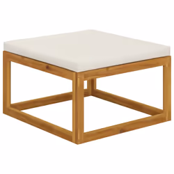 vidaXL Poggiapiedi con Cuscino Bianco Crema in Massello d'Acacia - Vista aggiuntiva 2