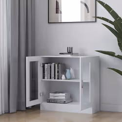 vidaXL Armadietto con Vetrina Bianco 82,5x30,5x80 cm Legno Multistrato - Vista aggiuntiva 3