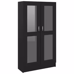 vidaXL Armadietto con Vetrina Nero 82,5x30,5x150 cm Legno Multistrato - Vista aggiuntiva 2