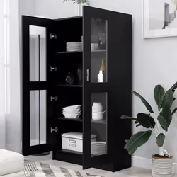 vidaXL Armadietto con Vetrina Nero 82,5x30,5x150 cm Legno Multistrato - Vista aggiuntiva 3