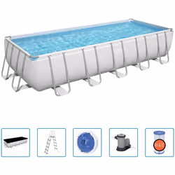 Vi divertirete un mondo con la vostra famiglia e amici in questa piscina fuori terra Power Steel della Bestway. La forma rett ...