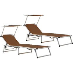 Lettini Pieghevoli e Tettuccio 2pz Alluminio Textilene Marrone Vidaxl 3757