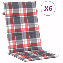 vidaXL Cuscini per Sedie 6 pz Rossi a Quadri 120x50x3 cm in Tessuto - Vista aggiuntiva 2