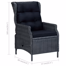 VidaXL 313300 sedia da esterno Terrazzo Seduta imbottita Rattan sintetico, Acciaio Nero, Grigio - Vista aggiuntiva 7