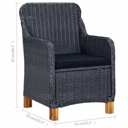 VidaXL 313315 sedia da esterno Terrazzo Seduta imbottita Legno di acacia, Rattan sintetico, Acciaio Nero, Grigio - Vista aggiuntiva 8