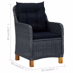 VidaXL 313316 sedia da esterno Terrazzo Seduta imbottita Legno di acacia, Rattan sintetico, Acciaio Nero, Grigio - Vista aggiuntiva 8
