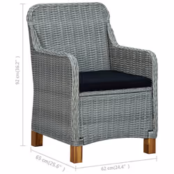 VidaXL 313317 sedia da esterno Terrazzo Seduta imbottita Legno di acacia, Rattan sintetico, Acciaio Nero, Grigio - Vista aggiuntiva 8