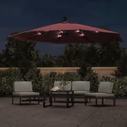 vidaXL Ombrellone a Sbalzo con LED Rosso Bordò 350 cm - Vista aggiuntiva 3