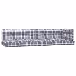 vidaXL Cuscini per Pallet 5 pz Grigi a Quadri in Tessuto - Vista aggiuntiva 2