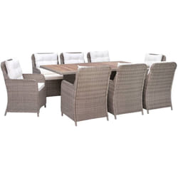 Set da Pranzo da Giardino 9 pz con Cuscini Polyrattan Marrone Vidaxl