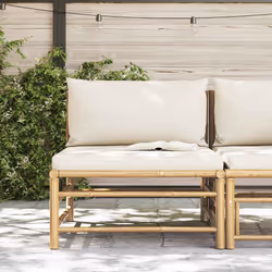 vidaXL Divano Centrale da Giardino con Cuscini Bianco Crema in Bambù - Vista aggiuntiva 3
