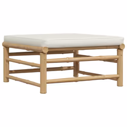 vidaXL Poggiapiedi da Giardino con Cuscino Bianco Crema in Bambù - Vista aggiuntiva 2