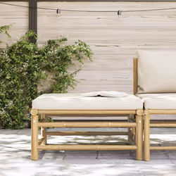 vidaXL Poggiapiedi da Giardino con Cuscino Bianco Crema in Bambù - Vista aggiuntiva 3