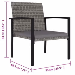 VidaXL 315112 sedia da esterno Terrazzo Seduta imbottita Rattan sintetico, Acciaio Grigio - Vista aggiuntiva 5