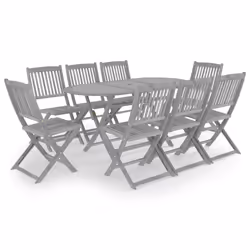 vidaXL Set da Pranzo per Giardino 9 pz Legno Massello di Acacia Grigio - Vista aggiuntiva 2