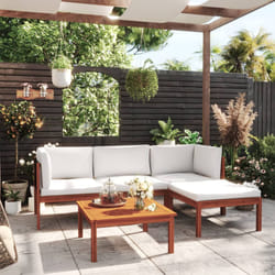 vidaXL Set da giardino 5 pezzi con cuscini in legno crema, acacia e corda