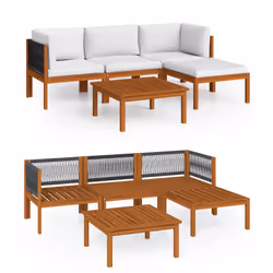 vidaXL Set da giardino 5 pezzi con cuscini in legno crema, acacia e corda - Vista aggiuntiva 2
