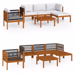 vidaXL Set da giardino 6 pezzi con cuscini in legno crema, acacia e corda - Vista aggiuntiva 2