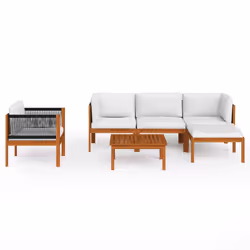 vidaXL Set da giardino 6 pezzi con cuscini in legno crema, acacia e corda - Vista aggiuntiva 3