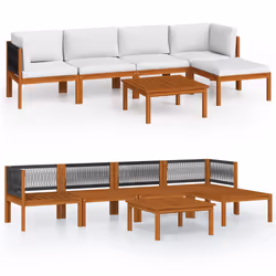 vidaXL Set da giardino 6 pezzi con cuscini in legno crema, acacia e corda - Vista aggiuntiva 2