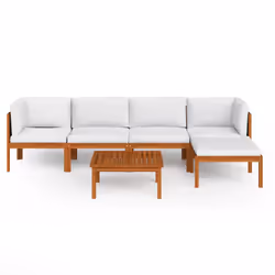 vidaXL Set da giardino 6 pezzi con cuscini in legno crema, acacia e corda - Vista aggiuntiva 3