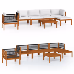 vidaXL Set da Giardino 7 pz con Cuscini in Legno Crema, Acacia e Corda - Vista aggiuntiva 2
