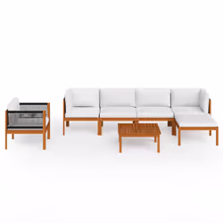 vidaXL Set da Giardino 7 pz con Cuscini in Legno Crema, Acacia e Corda - Vista aggiuntiva 3