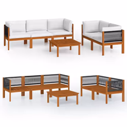 vidaXL Set da giardino 6 pezzi con cuscini in legno crema, acacia e corda - Vista aggiuntiva 2