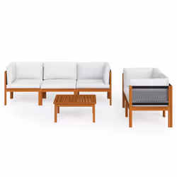 vidaXL Set da giardino 6 pezzi con cuscini in legno crema, acacia e corda - Vista aggiuntiva 3
