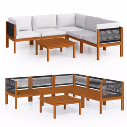 vidaXL Set da giardino 6 pezzi con cuscini in legno crema, acacia e corda - Vista aggiuntiva 2
