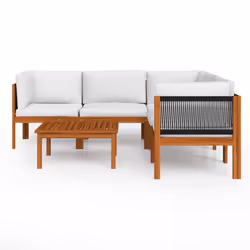 vidaXL Set da giardino 6 pezzi con cuscini in legno crema, acacia e corda - Vista aggiuntiva 3