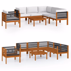 vidaXL Set da Giardino 7 pz con Cuscini in Legno Crema, Acacia e Corda - Vista aggiuntiva 2