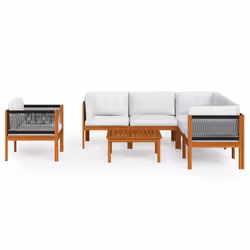 vidaXL Set da Giardino 7 pz con Cuscini in Legno Crema, Acacia e Corda - Vista aggiuntiva 3