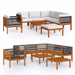 vidaXL Set da giardino 8 pezzi con cuscini in legno crema, acacia e corda - Vista aggiuntiva 2
