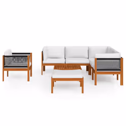 vidaXL Set da giardino 8 pezzi con cuscini in legno crema, acacia e corda - Vista aggiuntiva 3