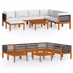 vidaXL Set da giardino 8 pezzi con cuscini in legno crema, acacia e corda - Vista aggiuntiva 2