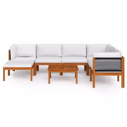 vidaXL Set da giardino 8 pezzi con cuscini in legno crema, acacia e corda - Vista aggiuntiva 3